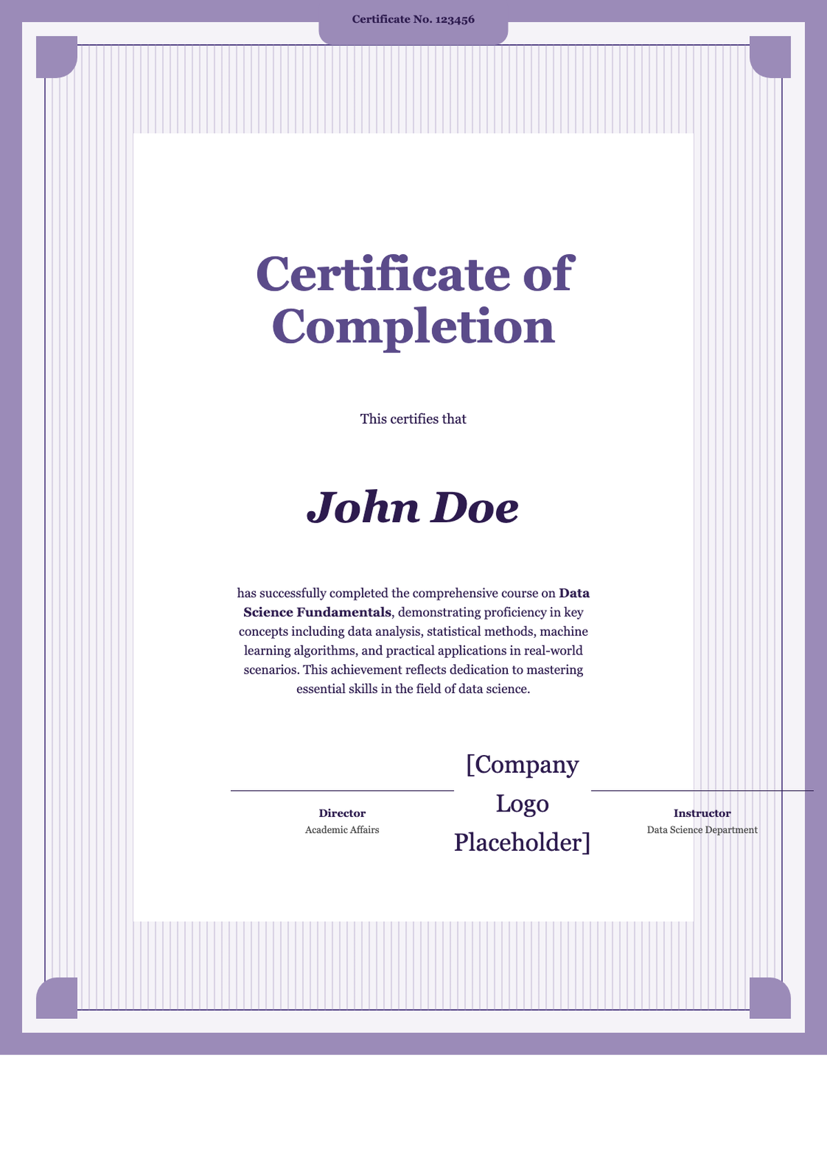 Elegant purple border certificate of completion for IT Recruiter course_variant_1